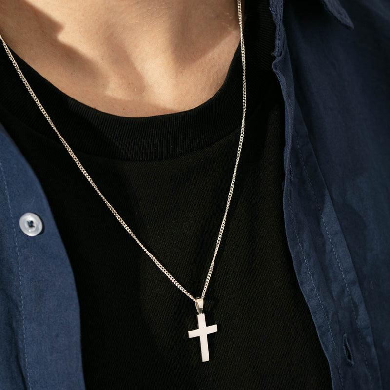 Sterling Silver Cross Pendant-Necklace-Walker & Hall