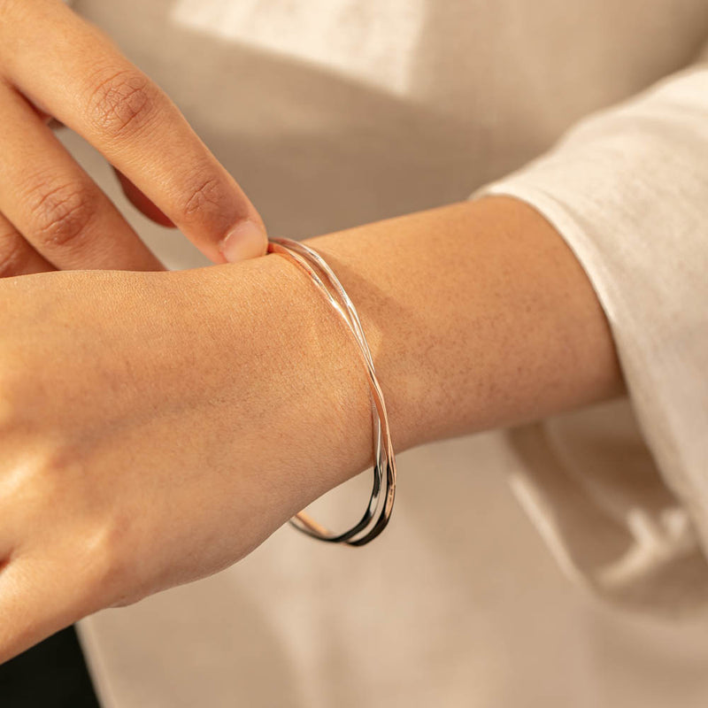 9ct Rose Gold & Sterling Silver Entwined Bangle-Bracelet-Walker & Hall