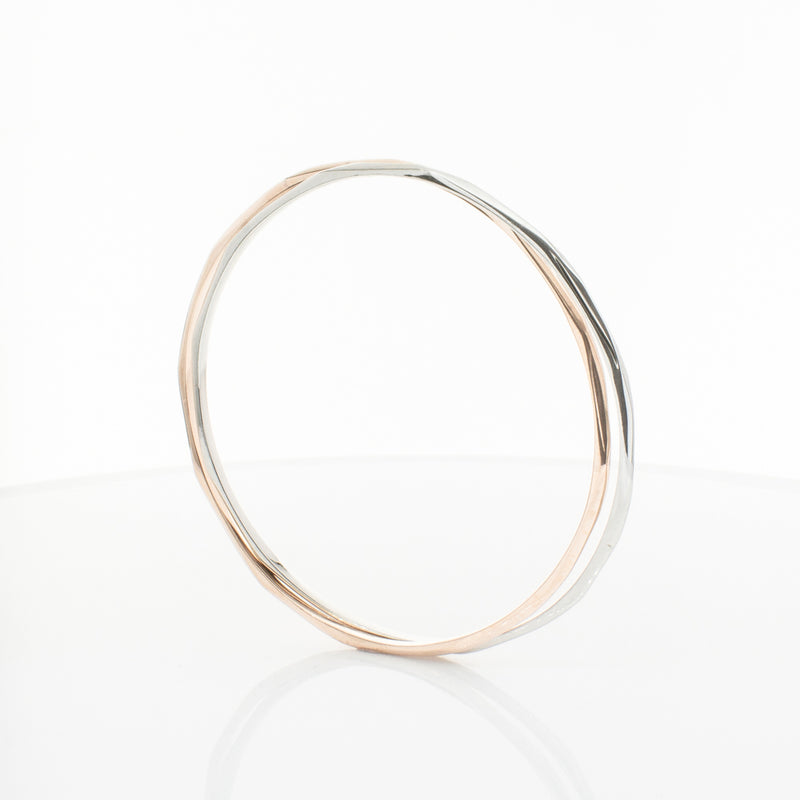 9ct Rose Gold & Sterling Silver Entwined Bangle-Bracelet-Walker & Hall