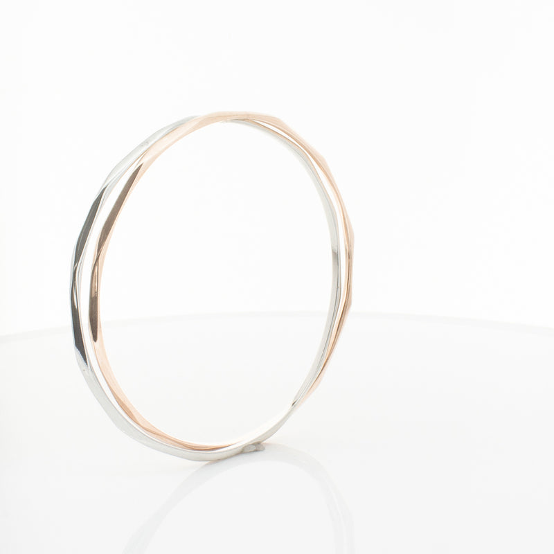 9ct Rose Gold & Sterling Silver Entwined Bangle-Bracelet-Walker & Hall