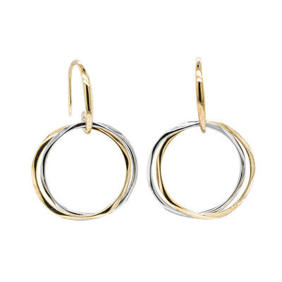 9ct Yellow Gold & Sterling Silver Entwined Earrings-Earrings-Walker & Hall