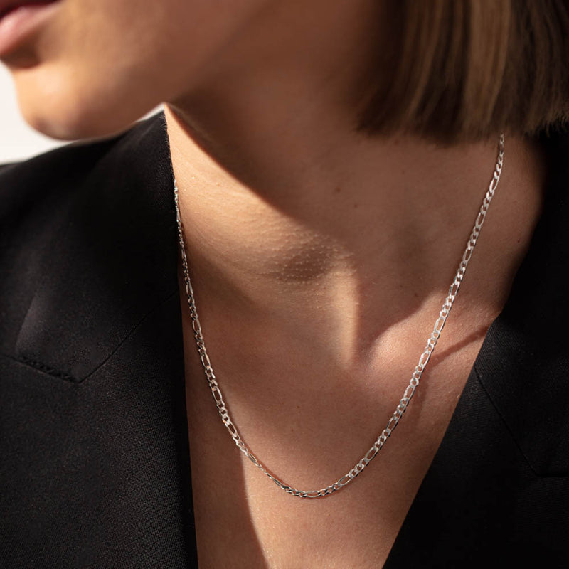 Sterling Silver Figaro Link Chain-Necklace-Walker & Hall