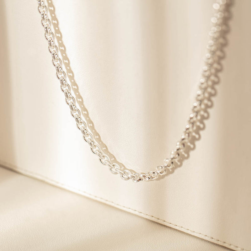 Sterling Silver Navette Link Necklace-Necklace-Walker & Hall