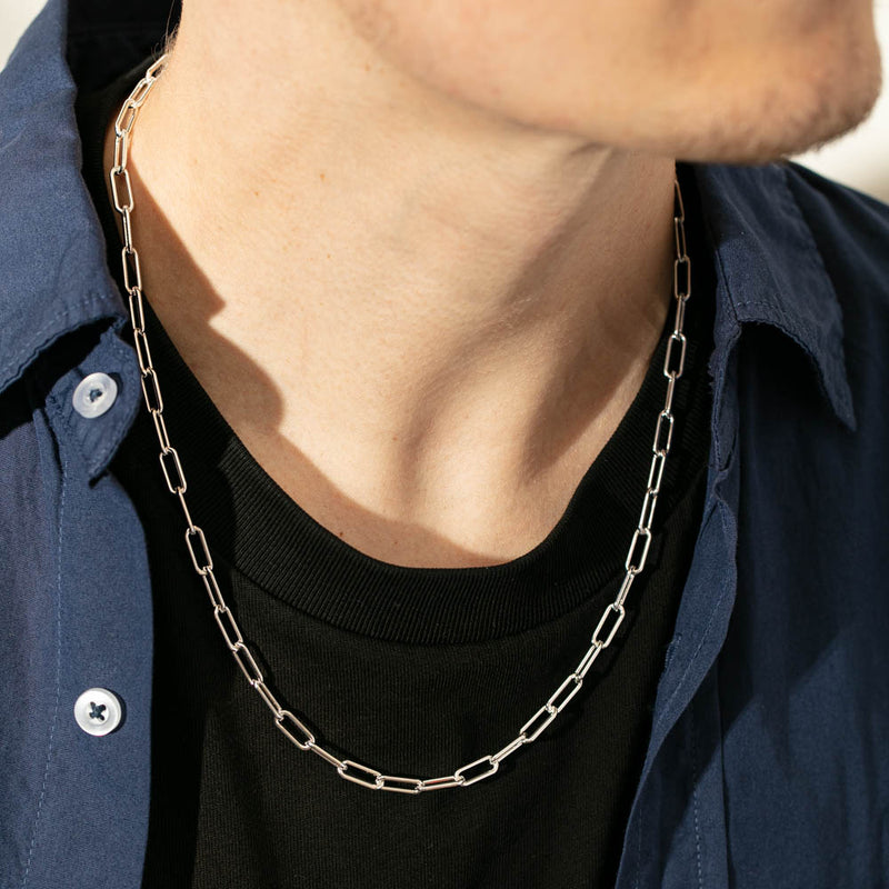 Sterling Silver Staple Link Chain-Necklace-Walker & Hall
