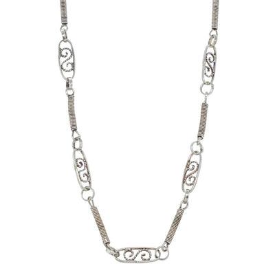 Deja Vu Sterling Silver Fancy Link Necklace-Necklace-Walker & Hall