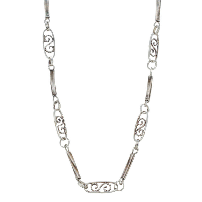 Deja Vu Sterling Silver Fancy Link Necklace-Necklace-Walker & Hall