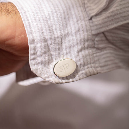 Sterling Silver Oval Cufflinks-Cufflinks-Walker & Hall