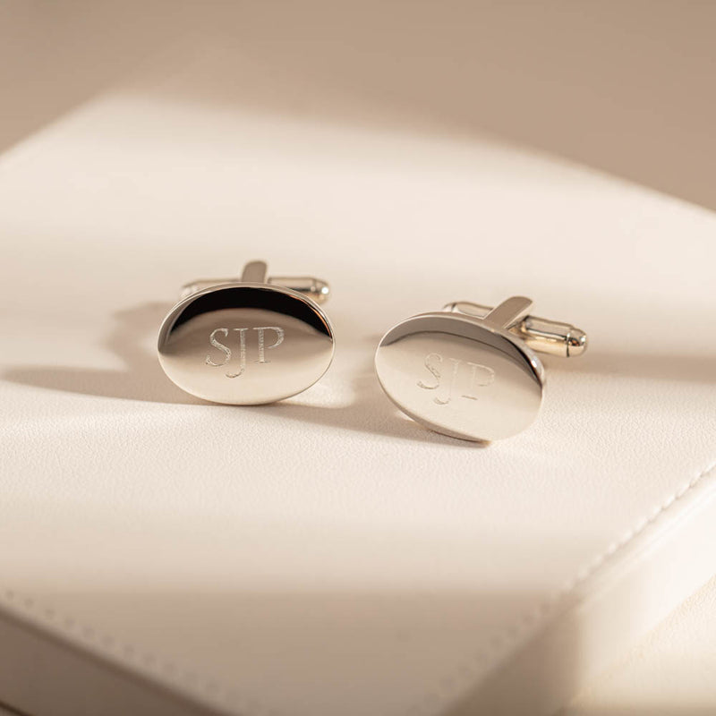 Sterling Silver Oval Cufflinks-Cufflinks-Walker & Hall
