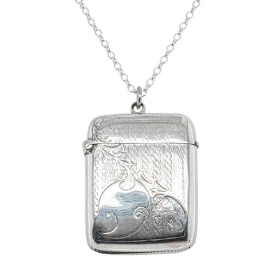 Vintage Sterling Silver Vesta Case with Chain-Vesta Case-Walker & Hall