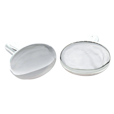 Sterling Silver Oval Cufflinks-Cufflinks-Walker & Hall