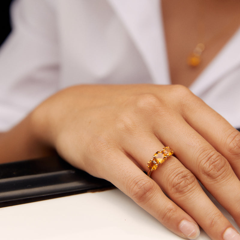 18ct Yellow Gold Three Stone Citrine Octavia Ring-Ring-Walker & Hall